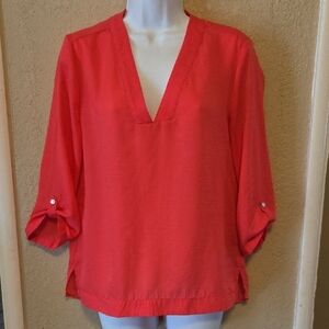 Express Bold Red V-Neck Blouse